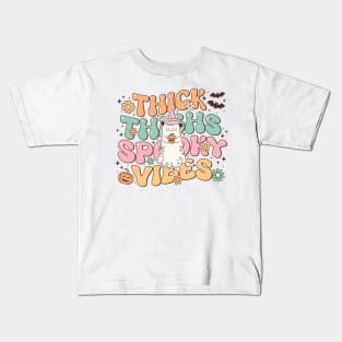 "Thick Thighs Spooky Vibes" Cute Ghost Kids T-Shirt